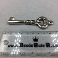Large Heavy Silver Plated Copper Antique Skeleton Key Shaped Pendant/Component Style A - Measures 27mm x 85mm - Sold Per Each, At Random