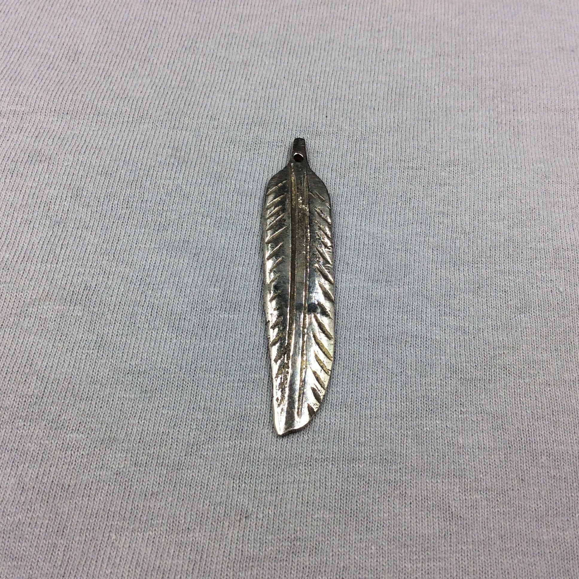 Large Silver-Plated Copper Long Pointed Leaf/Feather Shaped Pendant Style A - Measuring 13mm x 58mm - Sold Individually, Selected at Random
