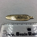 Large Gold-Plated Copper Long Rounded Leaf/Feather Shaped Pendant Style C - Measuring 18mm x 65mm - Sold Individually, Chosen at Random