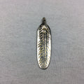 Large Silver-Plated Copper Long Rounded Leaf/Feather Shaped Pendant Style C - Measuring 18mm x 65mm - Sold Individually, Selected at Random