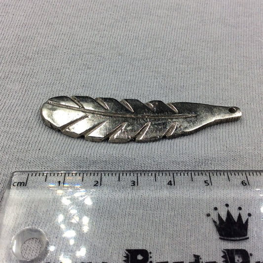 Large Silver-Plated Copper Long Rounded Leaf/Feather Shaped Pendant Style E - Measuring 15mm x 60mm - Sold Individually, Selected at Random