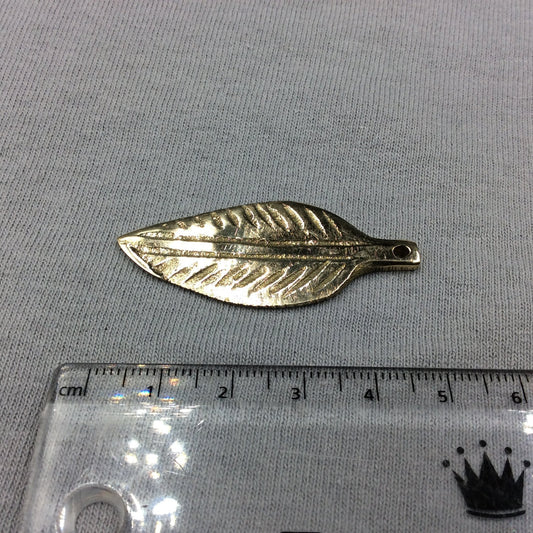 Medium Gold-Plated Copper Long Pointed Leaf/Feather Shaped Pendant Style F - Measuring 18mm x 40mm - Sold Individually, Chosen at Random