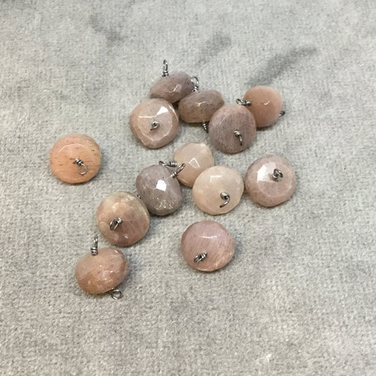 Gunmetal Plated Natural Chocolate Moonstone Faceted Rondelle Shaped Loop Connector - Measuring 8-9mm, Approx. - Sold Individually, Randomly