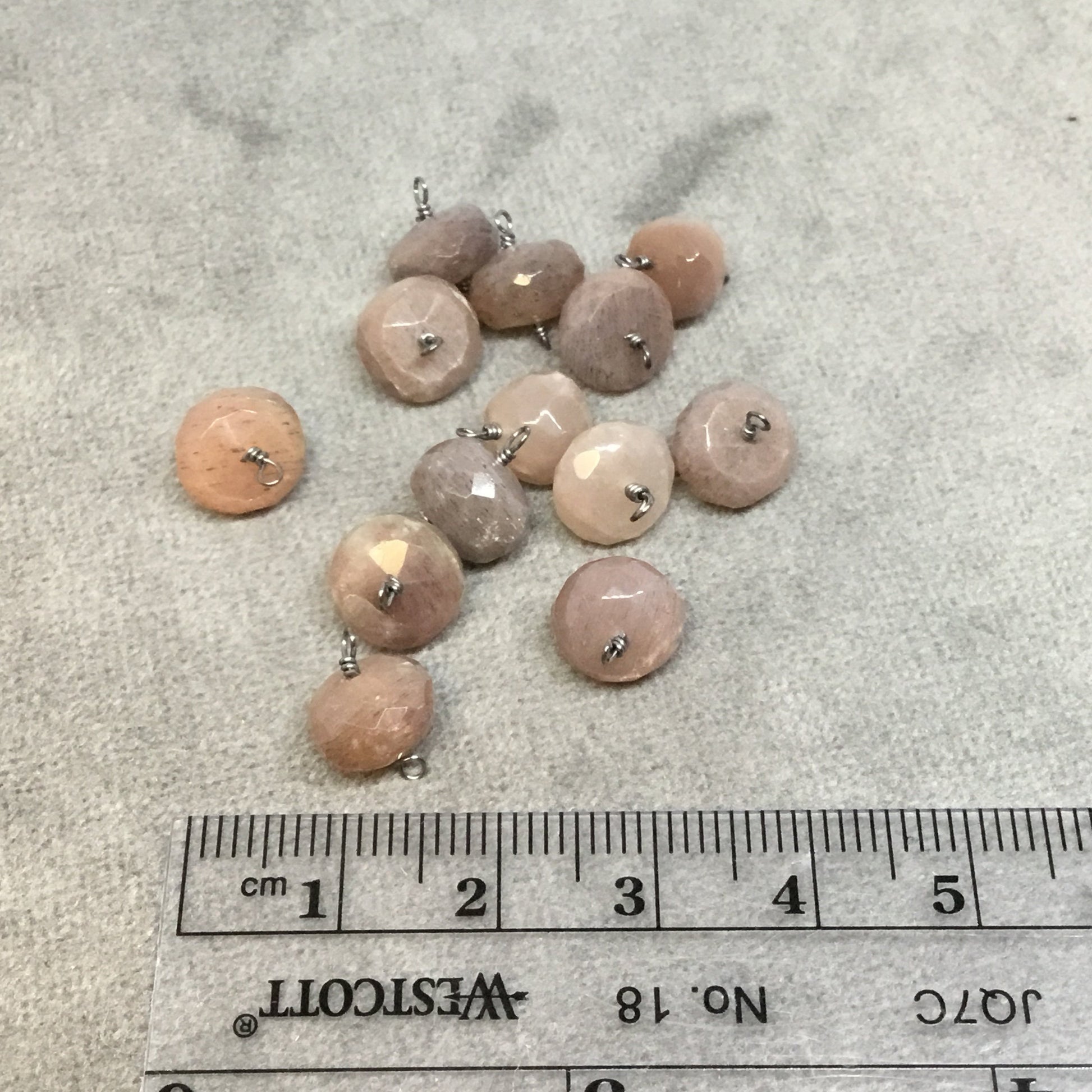 Gunmetal Plated Natural Chocolate Moonstone Faceted Rondelle Shaped Loop Connector - Measuring 8-9mm, Approx. - Sold Individually, Randomly