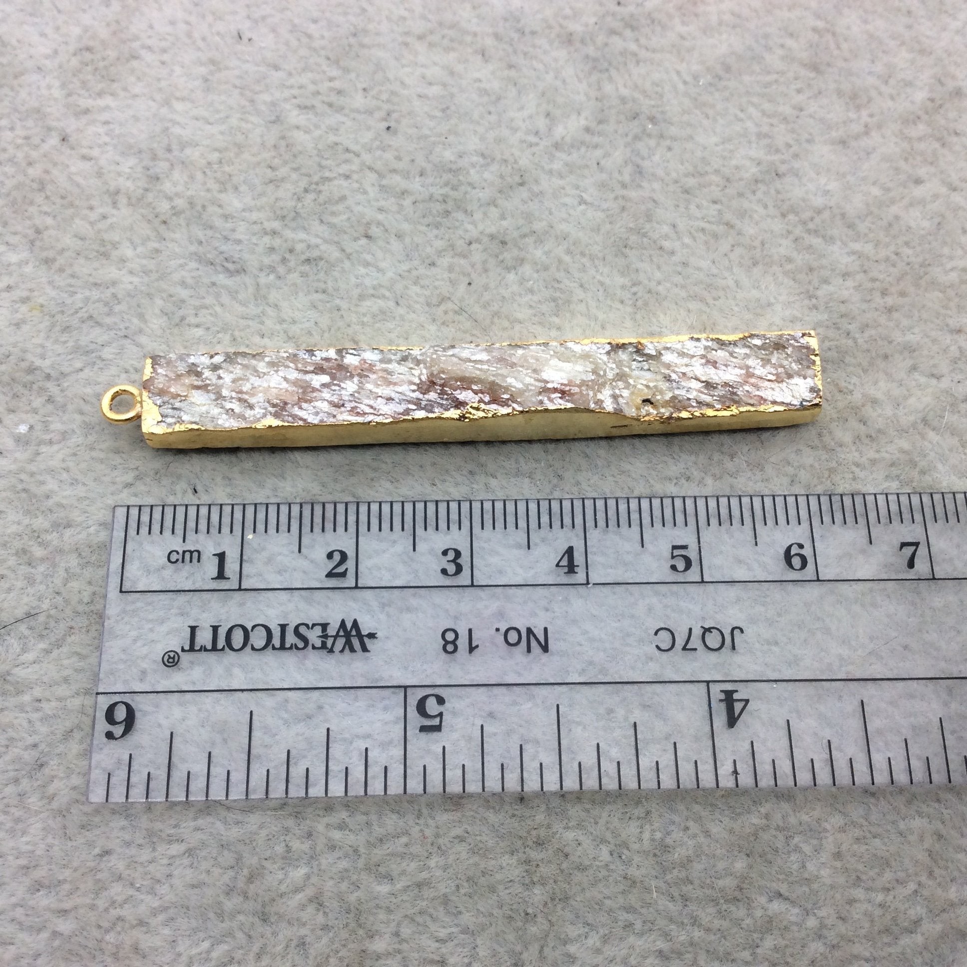 Gold Electroplate Finish Iridescent Gold Rectangle Shape Natural Druzy Stone Bezel Pendant Component ~ 8mm x 50-60mm - Sold Individually