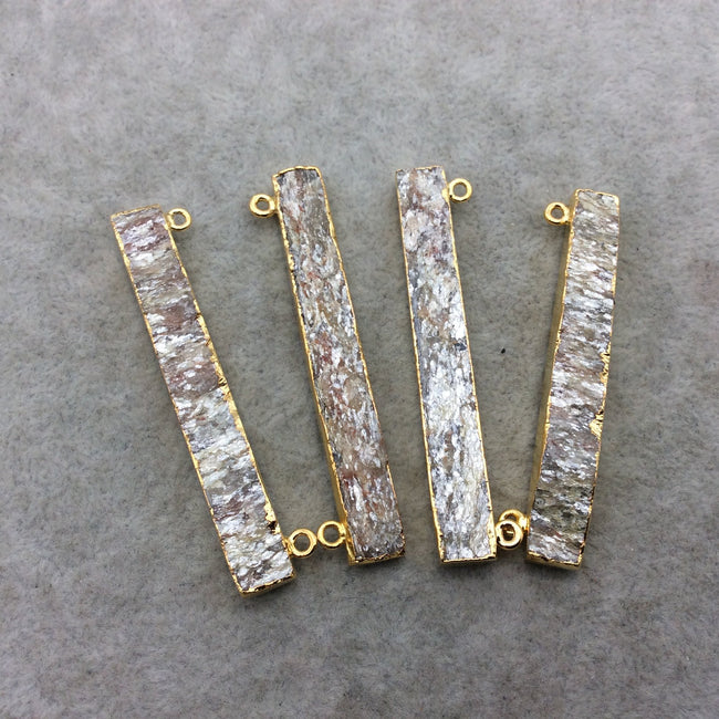 Gold Electroplate  Finish Iridescent Gold Rectangle Shaped Natural Druzy Stone Bezel Connector Component ~ 8mm x 50-60mm - Sold Individually