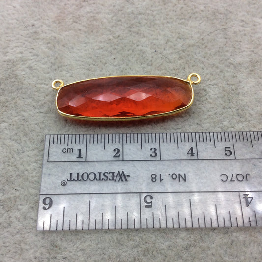 Gold Vermeil Faceted Orange Hydro (Lab Created) Quartz Long Oval Shaped Bezel Connector - Measuring 12mm x 38mm - Sold Individually