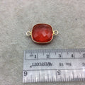 Gold Vermeil Faceted Orange Hydro (Lab Created) Quartz Square Shaped Bezel Connector - Measuring 18mm x 18mm - Sold Individually