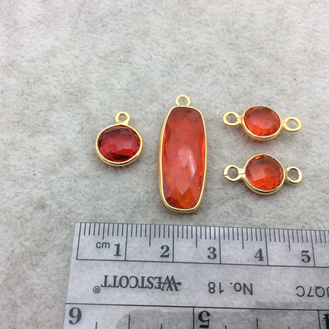 Jeweler's Lot Gold Vermeil Faceted Orange Hydro (Lab Made) Quartz Assorted 4 Bezel Pendants/Connectors ~ 10mm - 25mm - Sold As Shown