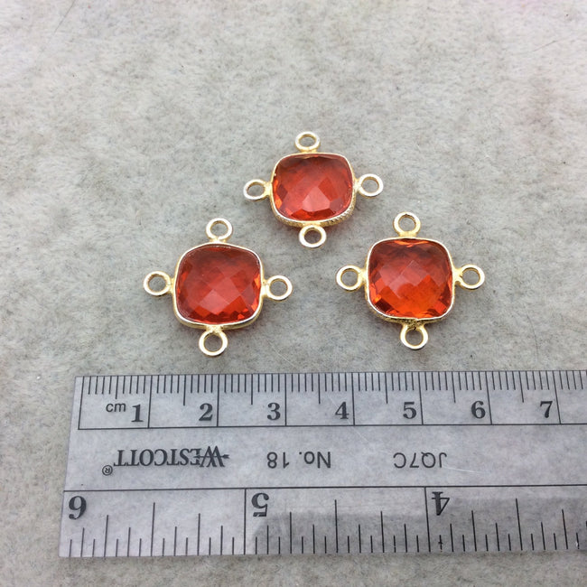 Jeweler's Lot Gold Vermeil Faceted Orange Hydro (Lab Made) Quartz Assorted 3 Bezel Pendants/Connectors ~ 15mm x 15mm - Sold As Shown