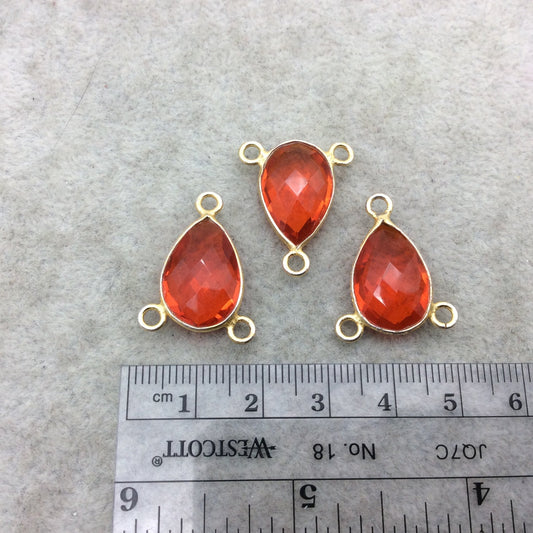 Jeweler's Lot Gold Vermeil Faceted Orange Hydro (Lab Made) Quartz Assorted 3 Bezel Pendants/Connectors ~ 12mm x 18mm - Sold As Shown