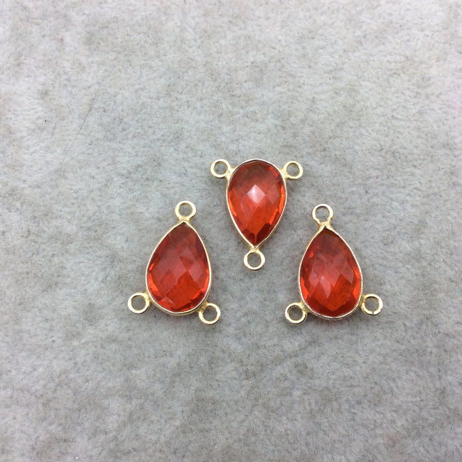 Jeweler's Lot Gold Vermeil Faceted Orange Hydro (Lab Made) Quartz Assorted 3 Bezel Pendants/Connectors ~ 12mm x 18mm - Sold As Shown