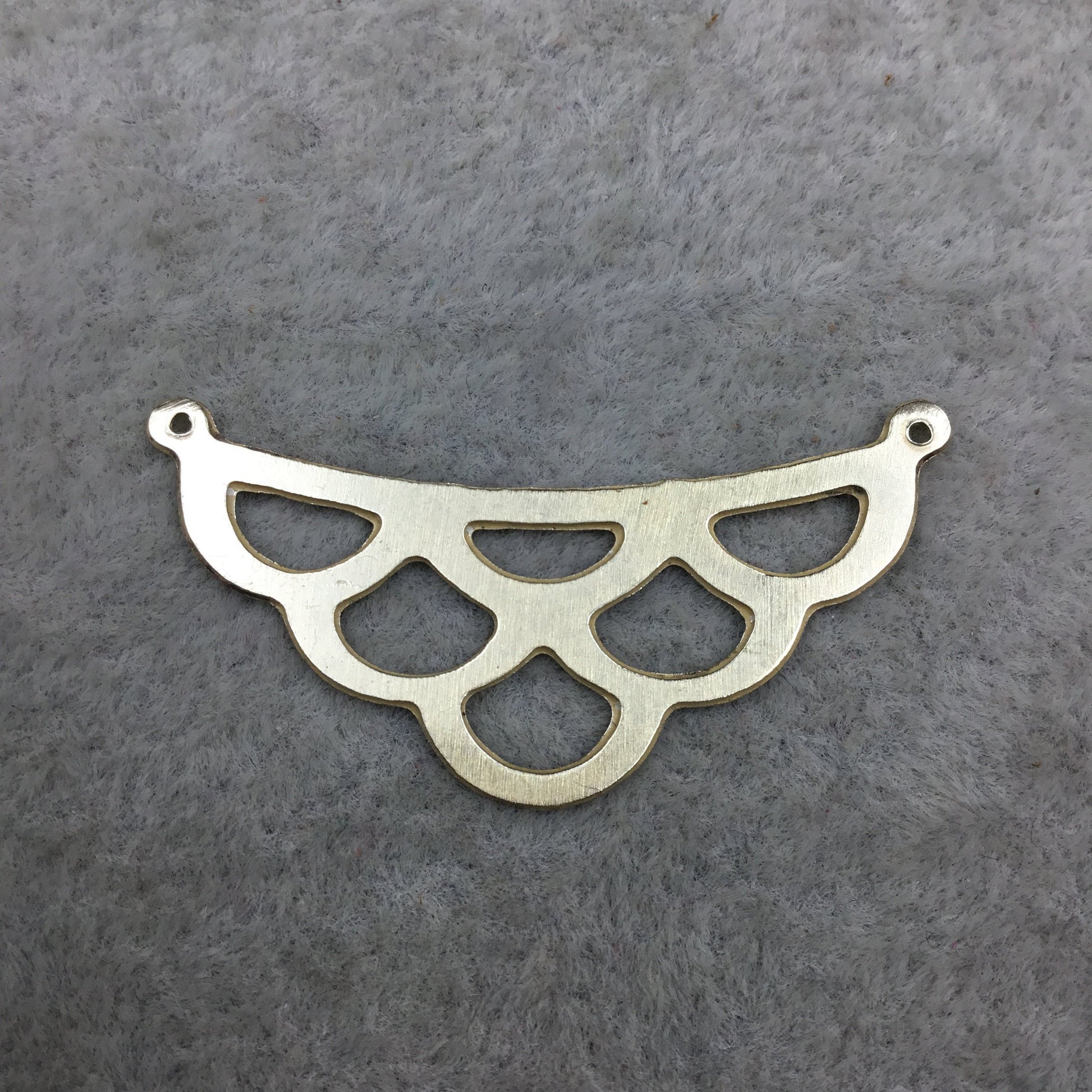 15mm x 35mm Gold Brushed Finish Scalloped Cut Out Shaped Plated Brass Components - Sold in Bulk Packs of 10 Pieces - (482-GD)