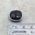 Sterling Silver Faceted Dark Olive (Lab Created) Quartz Square Shaped Bezel Pendant - Measuring 18mm x 18mm - Sold Individually