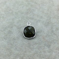 Sterling Silver Faceted Dark Olive (Lab Created) Quartz Square Shaped Bezel Pendant - Measuring 12mm x 12mm - Sold Individually