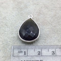 Sterling Silver Faceted Dark Olive (Lab Created) Quartz Teardrop Shaped Bezel Pendant - Measuring 15mm x 20mm - Sold Individually