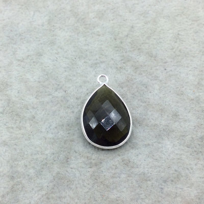 Sterling Silver Faceted Dark Olive (Lab Created) Quartz Teardrop Shaped Bezel Pendant - Measuring 15mm x 20mm - Sold Individually