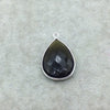 Sterling Silver Faceted Dark Olive (Lab Created) Quartz Teardrop Shaped Bezel Pendant - Measuring 18mm x 25mm - Sold Individually
