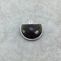 Sterling Silver Faceted Dark Olive (Lab Created) Quartz Half Moon Shaped Bezel Pendant - Measuring 16mm x 20mm - Sold Individually