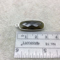 Sterling Silver Faceted Dark Olive (Lab Created) Quartz Round Rectangle Shaped Bezel Pendant - Measuring 10mm x 25mm - Sold Individually