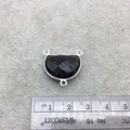 Sterling Silver Faceted Dark Olive (Lab Created) Quartz Half Moon Shaped Bezel 3 Ring Connector - Measuring 16mm x 20mm - Sold Individually