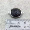 Sterling Silver Faceted Dark Olive (Lab Created) Quartz Square Shaped Bezel Connector - Measuring 18mm x 18mm - Sold Individually