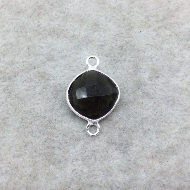 Sterling Silver Faceted Dark Olive (Lab Created) Quartz Diamond Shaped Bezel Connector - Measuring 12mm x 12mm - Sold Individually