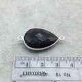 Sterling Silver Faceted Dark Olive (Lab Created) Quartz Teardrop Shaped Bezel Connector - Measuring 18mm x 25mm - Sold Individually