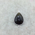 Sterling Silver Faceted Dark Olive (Lab Created) Quartz Teardrop Shaped Bezel Connector - Measuring 18mm x 25mm - Sold Individually