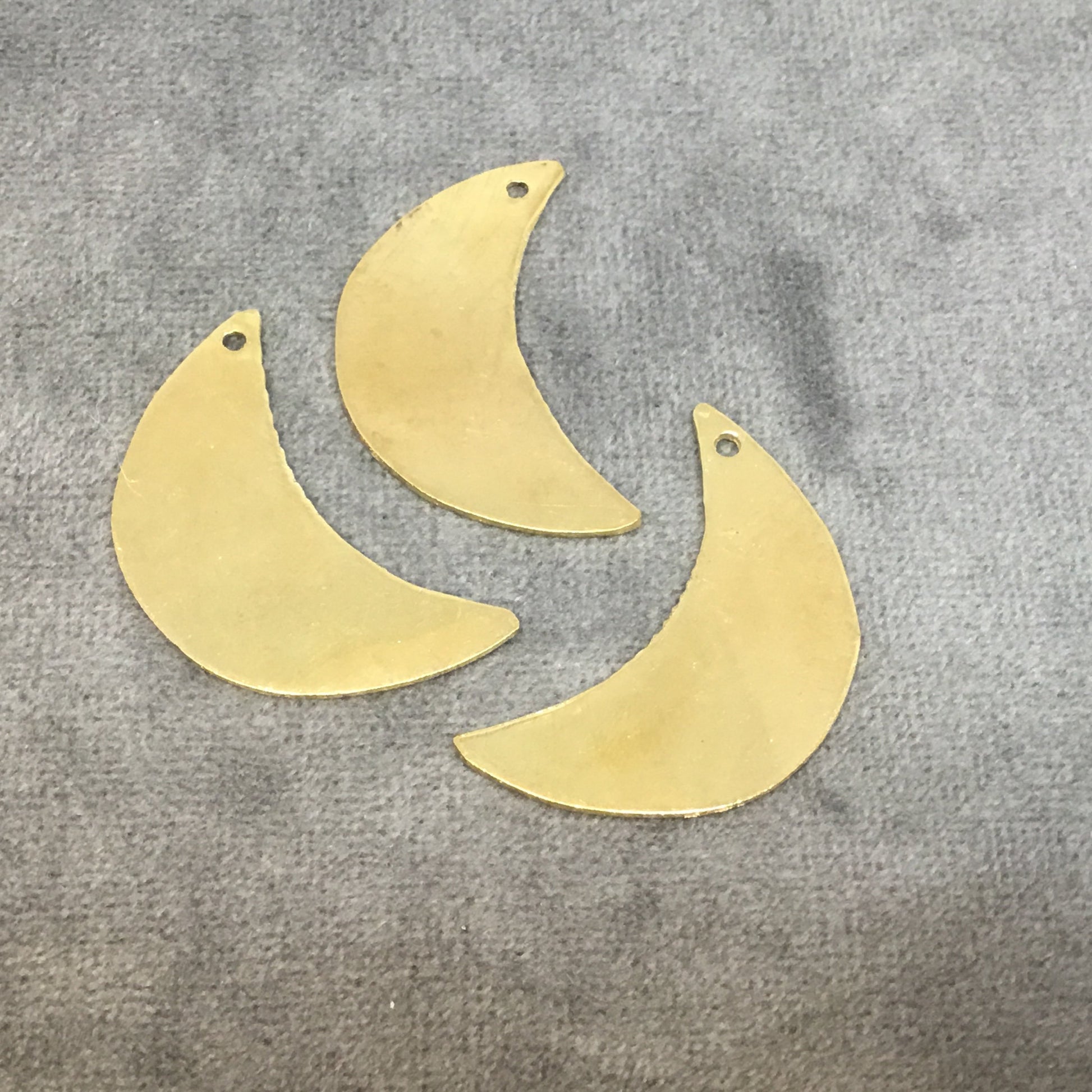 18mm x 35mm Gold Plated Brass Rustic Handmade Crescent/Moon Blank Pendant/Charm with One 1.5mm Drilled Hole - Hand-Cut, Sold Individually