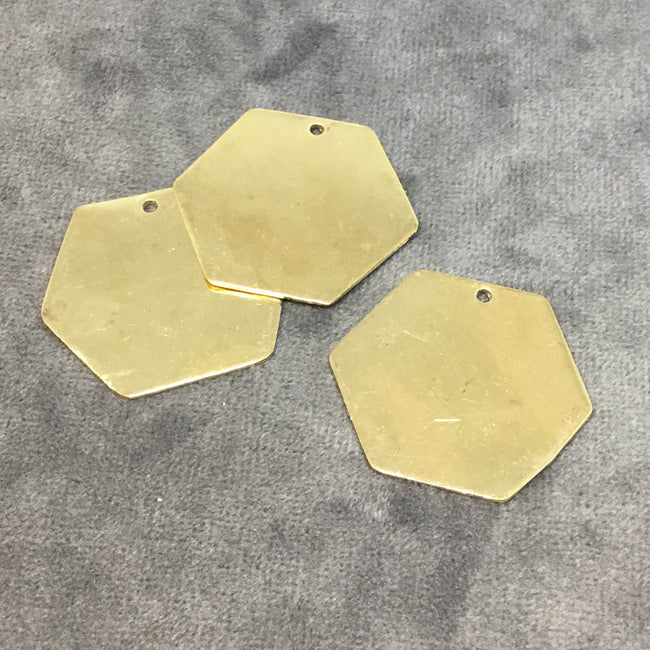 33mm x 33mm Gold Plated Brass Rustic Handmade Hexagon Blank Pendant/Charm with One 1.5mm Drilled Hole - Hand-Cut, Sold Individually