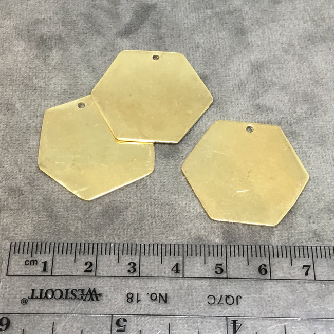 33mm x 33mm Gold Plated Brass Rustic Handmade Hexagon Blank Pendant/Charm with One 1.5mm Drilled Hole - Hand-Cut, Sold Individually