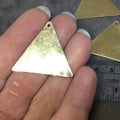 36mm x 36mm Gold Plated Brass Rustic Handmade Triangle Blank Pendant/Charm with One 1.5mm Drilled Hole - Hand-Cut, Sold Individually