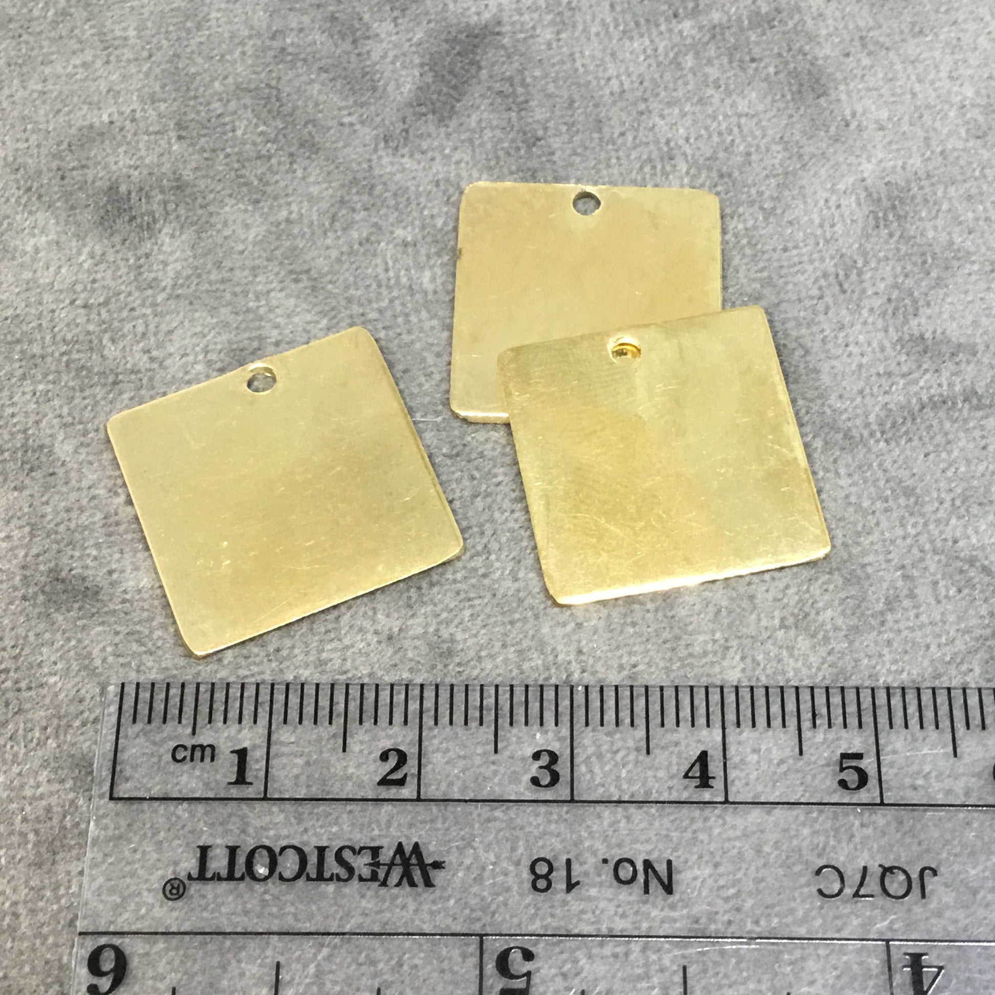 21mm x 21mm Gold Plated Brass Rustic Handmade Square Blank Pendant/Charm with One 1.5mm Drilled Hole - Hand-Cut, Sold Individually