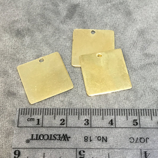 21mm x 21mm Gold Plated Brass Rustic Handmade Square Blank Pendant/Charm with One 1.5mm Drilled Hole - Hand-Cut, Sold Individually