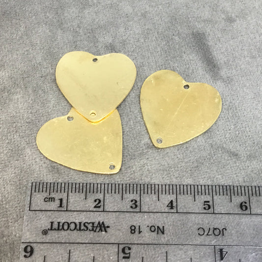 26mm x 27mm Gold Plated Brass Rustic Handmade Heart Blank Connector with Two 1.5mm Drilled Holes - Hand-Cut, Sold Individually