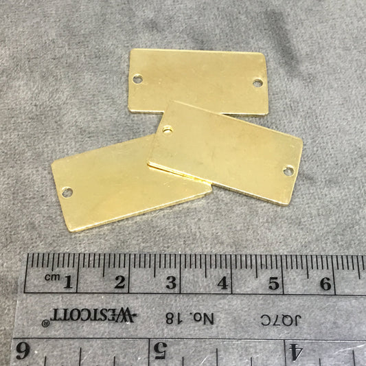 17mm x 32mm Gold Plated Brass Rustic Handmade Bar/Rectangle Blank Connector with Two 1.5mm Drilled Holes - Hand-Cut, Sold Individually