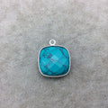 Sterling Silver Faceted Dyed Veined Turquoise Howlite Square Shaped Bezel Pendant - Measuring 18mm x 18mm - Sold Individually
