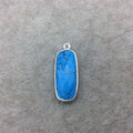 Sterling Silver Faceted Dyed Veined Blue Howlite Round Rectangle Shaped Bezel Pendant - Measuring 10mm x 25mm - Sold Individually