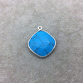 Sterling Silver Faceted Flat Back Dyed Veined Blue Howlite Diamond Shaped Bezel Pendant - Measuring 18mm x 18mm - Sold Individually