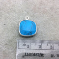 Sterling Silver Faceted Flat Back Dyed Veined Blue Howlite Square Shaped Bezel Pendant - Measuring 15mm x 15mm - Sold Individually