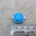 Sterling Silver Faceted Flat Back Dyed Veined Blue Howlite Square Shaped Bezel Connector - Measuring 18mm x 18mm - Sold Individually