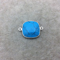 Sterling Silver Faceted Flat Back Dyed Veined Blue Howlite Square Shaped Bezel Connector - Measuring 18mm x 18mm - Sold Individually