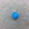 Sterling Silver Faceted Flat Back Dyed Veined Blue Howlite Diamond Shaped Bezel Pendant - Measuring 15mm x 15mm - Sold Individually