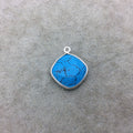 Sterling Silver Faceted Flat Back Dyed Veined Blue Howlite Diamond Shaped Bezel Pendant - Measuring 15mm x 15mm - Sold Individually