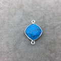 Sterling Silver Faceted Flat Back Dyed Veined Blue Howlite Diamond Shaped Bezel Connector - Measuring 15mm x 15mm - Sold Individually