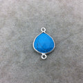Sterling Silver Faceted Flat Back Dyed Veined Blue Howlite Heart Shaped Bezel Connector - Measuring 15mm x 15mm - Sold Individually