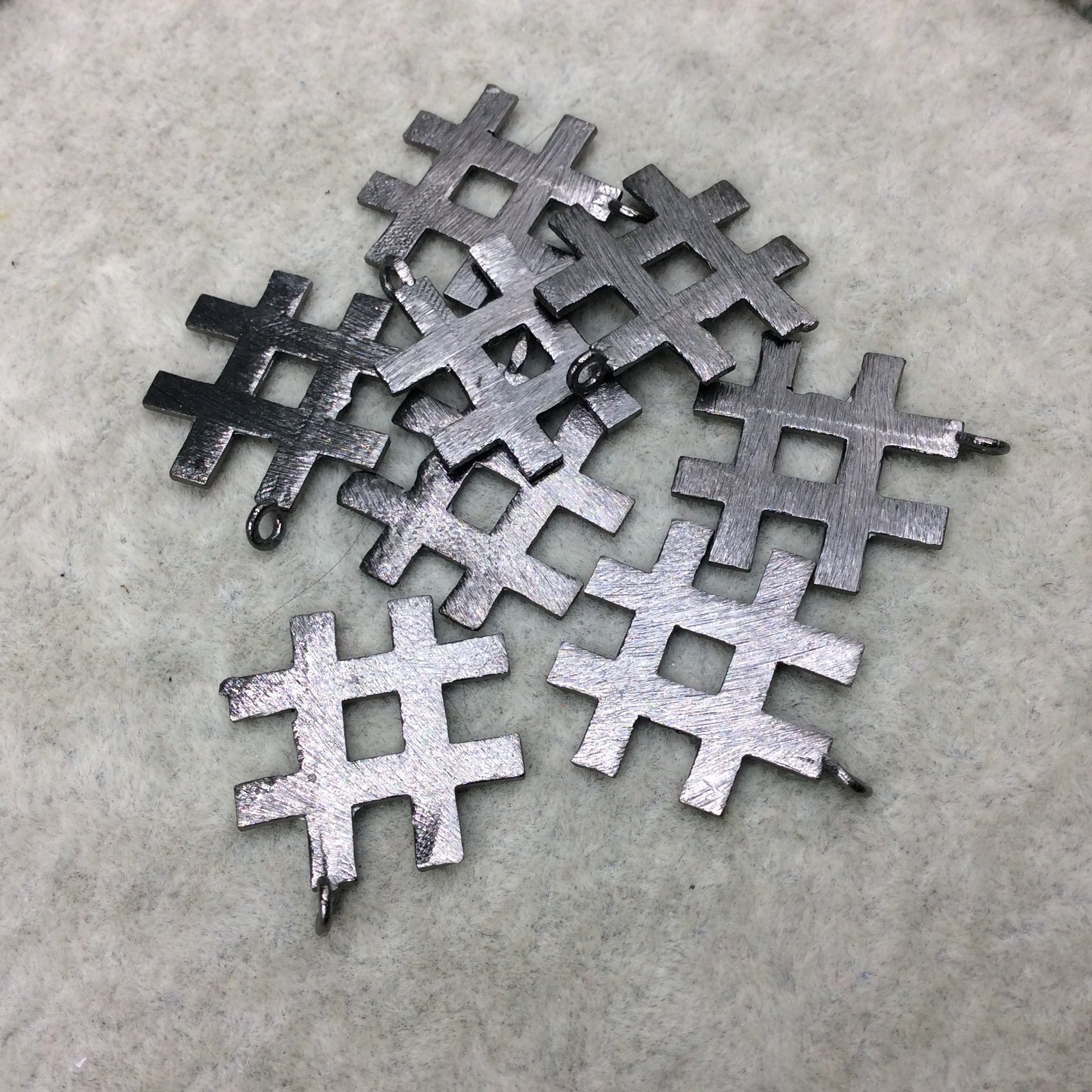 20mm x 20mm Gunmetal Brushed Finish Hashtag/Pound Shaped Plated Copper Components - Sold in Pre-Counted Packs of 10 Pieces - (447-GM)