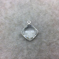 Sterling Silver Faceted Clear (Lab Created) Quartz Diamond Shaped Bezel Pendant - Measuring 15mm x 15mm - Sold Individually