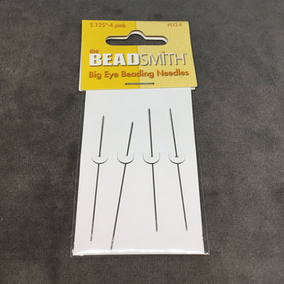 Beadsmith Brand 2.125" Big Eye Beading Needles - Pack of Four (4) Flexible Large/Wide Eye Needles, Measuring 54mm Long - Fits .6mm+ Holes!